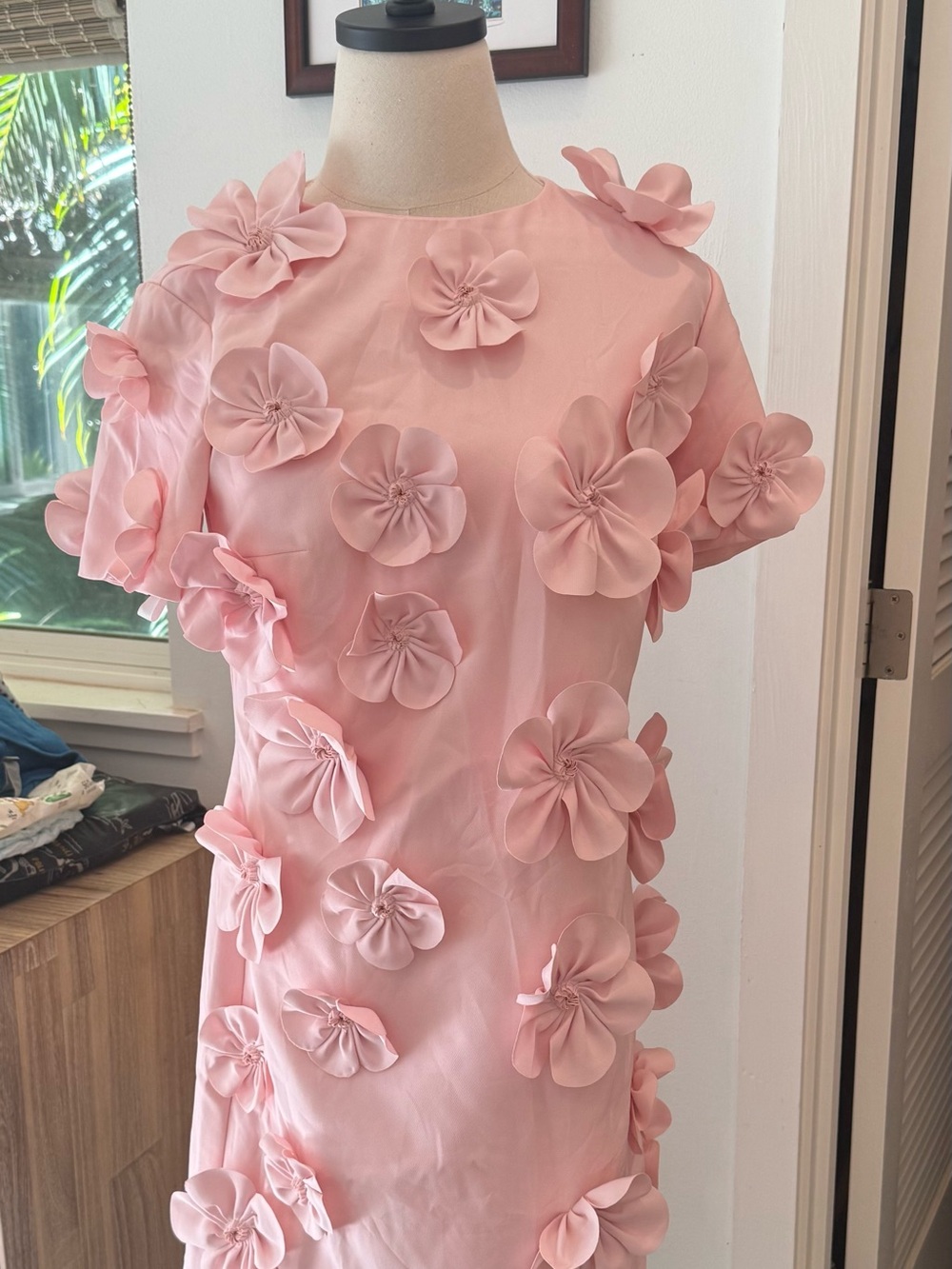 Blush Pink 3D Floral Appliqué Shift Dress